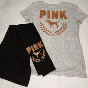 GUC Victoria’s Secret PINK bling glitter matching outfit set. Shirt size s HTF